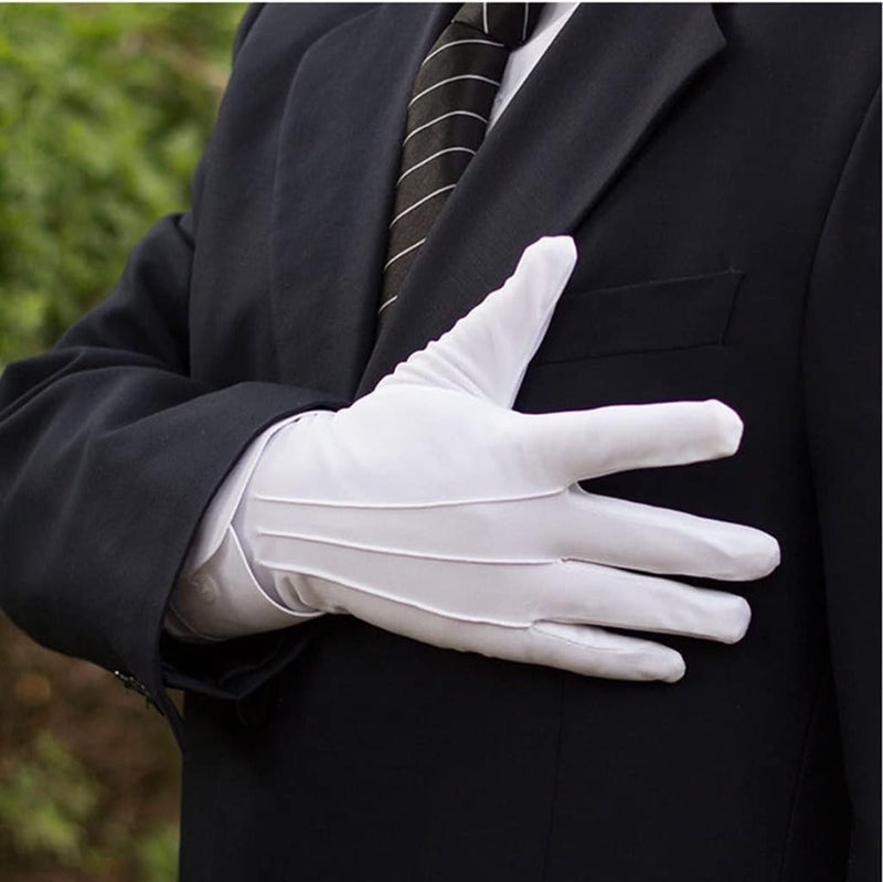 DreamHigh 1 Pairs White/Black Cotton Nylon Marching Mittens, Formal Tuxedo Honor Guard Parade Gloves - Image 2